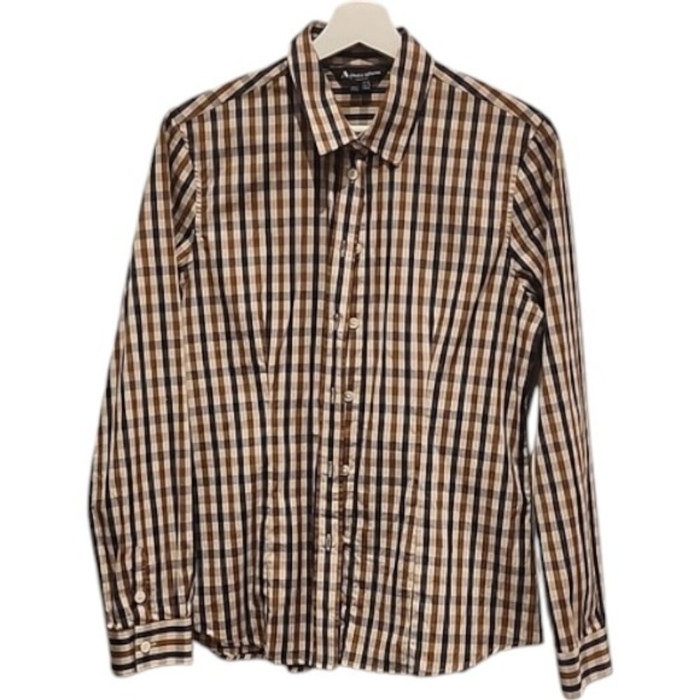 Aquascutum brown plaid button down long sleeve polo size 8